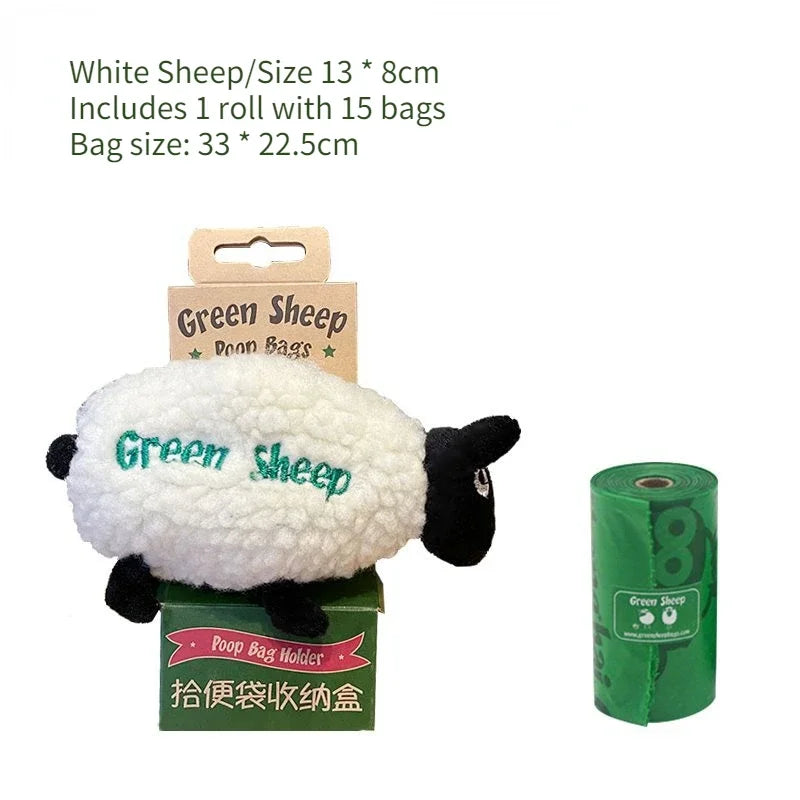 Green Sheep Pet Dog Poop Bag Dispenser with Hook Lamb-shaped Portable Zero Waste Thickened Poop Bag Outdoor Storage Dog Supplies