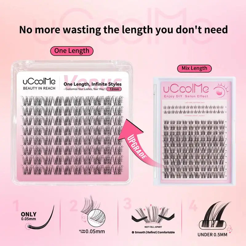 uCoolMe Lashes Venus Single-length False Eyelashes 80pcs Invisible Band 8 10 12 14 16mm Zero-Waste Uniform-Size Lash Extensions
