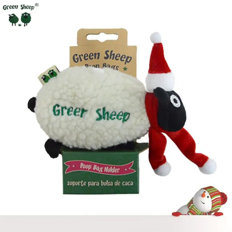 Green Sheep Pet Dog Poop Bag Dispenser with Hook Lamb-shaped Portable Zero Waste Thickened Poop Bag Outdoor Storage Dog Supplies