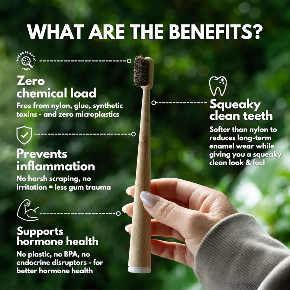 5Pcs Horsehair Bamboo Toothbrush Soft Natural Bristle Bamboo Toothbrush Compostable Biodegradable Zero Waste Plastic Free