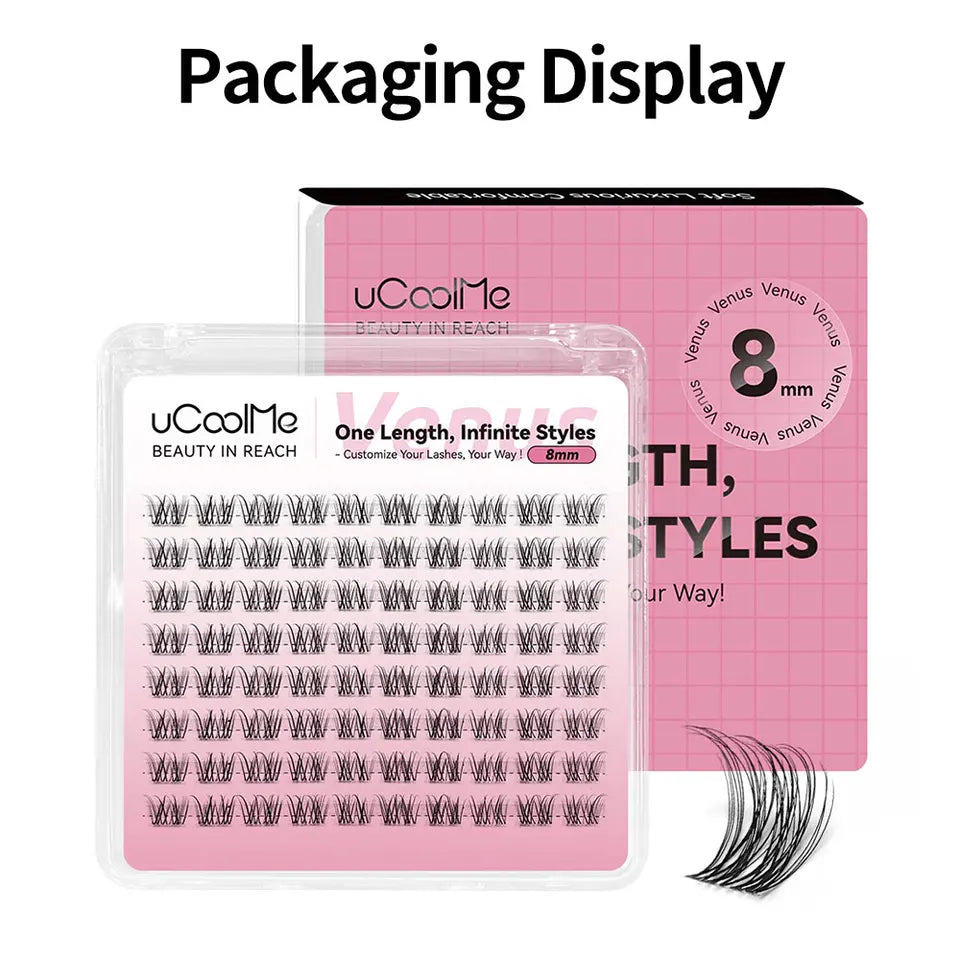 uCoolMe Lashes Venus Single-length False Eyelashes 80pcs Invisible Band 8 10 12 14 16mm Zero-Waste Uniform-Size Lash Extensions