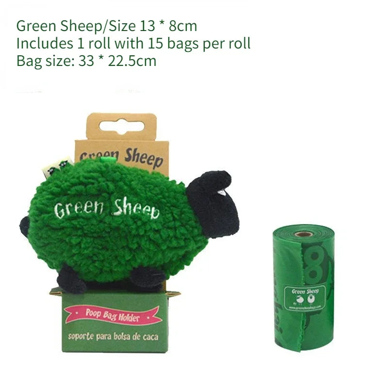 Green Sheep Pet Dog Poop Bag Dispenser with Hook Lamb-shaped Portable Zero Waste Thickened Poop Bag Outdoor Storage Dog Supplies