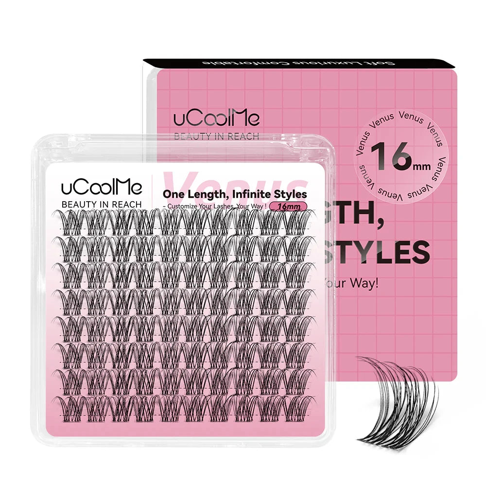 uCoolMe Lashes Venus Single-length False Eyelashes 80pcs Invisible Band 8 10 12 14 16mm Zero-Waste Uniform-Size Lash Extensions