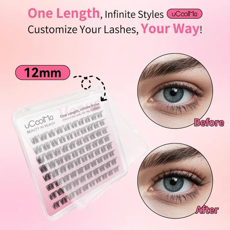 uCoolMe Lashes Venus Single-length False Eyelashes 80pcs Invisible Band 8 10 12 14 16mm Zero-Waste Uniform-Size Lash Extensions