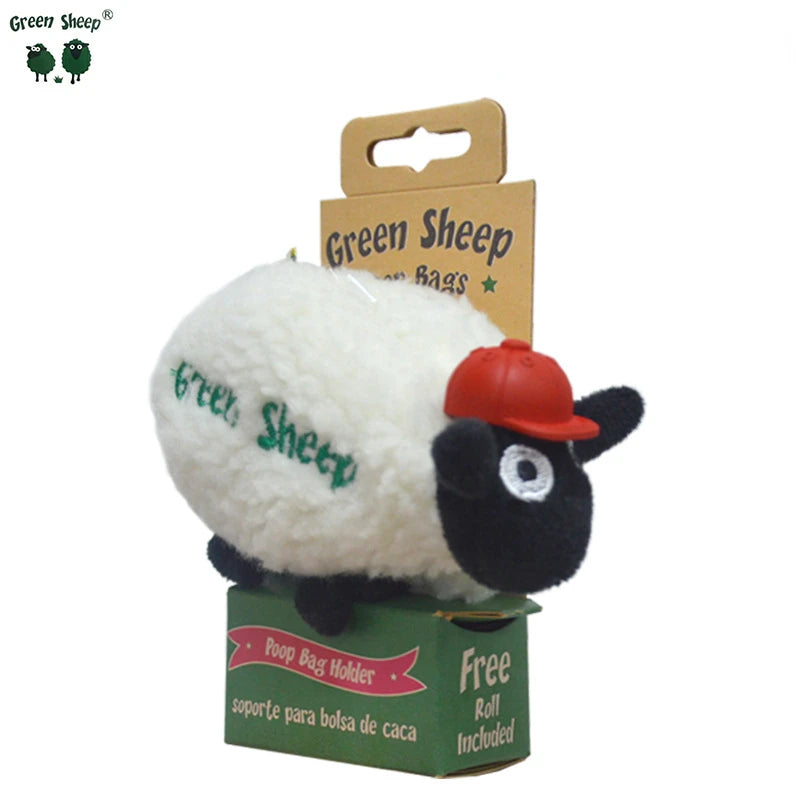 Green Sheep Pet Dog Poop Bag Dispenser with Hook Lamb-shaped Portable Zero Waste Thickened Poop Bag Outdoor Storage Dog Supplies