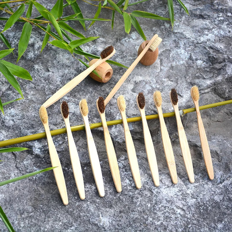 100pcs Horse Bristles & Bamboo Toothbrushes Premium Boar Bristle Toothbrush for Adult Eco-Friendly Biodegradable Zero Waste