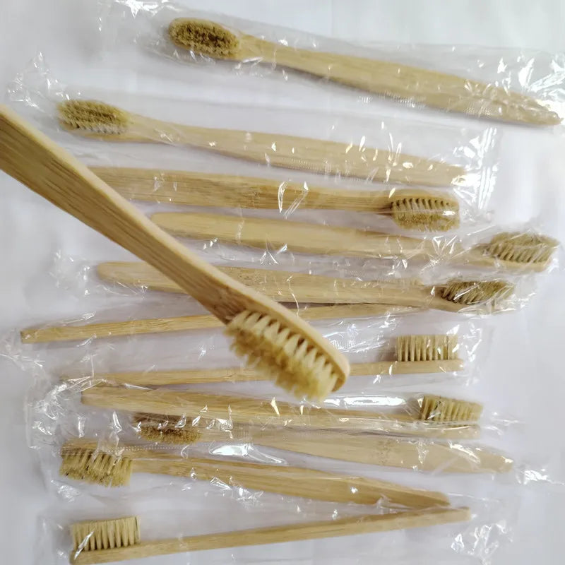 100pcs Horse Bristles & Bamboo Toothbrushes Premium Boar Bristle Toothbrush for Adult Eco-Friendly Biodegradable Zero Waste