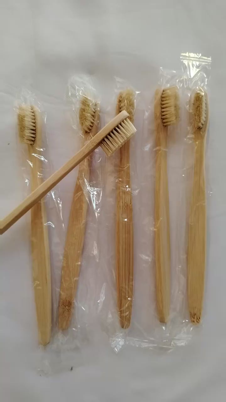 100pcs Horse Bristles & Bamboo Toothbrushes Premium Boar Bristle Toothbrush for Adult Eco-Friendly Biodegradable Zero Waste