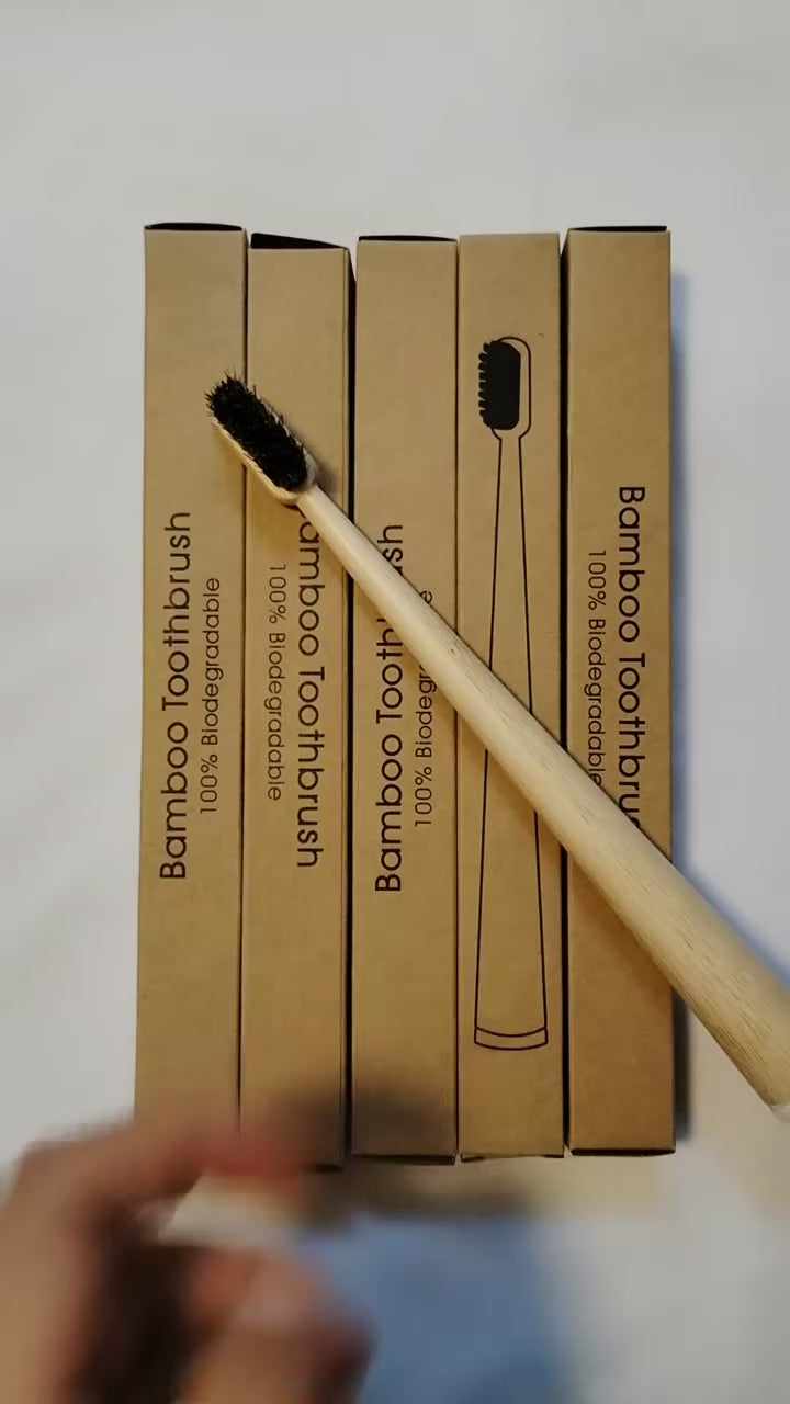 5Pcs Horsehair Bamboo Toothbrush Soft Natural Bristle Bamboo Toothbrush Compostable Biodegradable Zero Waste Plastic Free